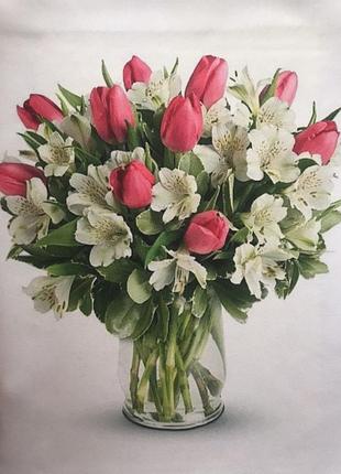 Схема для вышивки лентами,гладью основа тюльпаны.тм шелковый сад