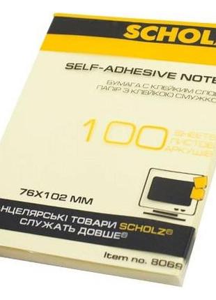 Блок для нотаток з липким шаром 76х102мм sсholz 100 аркушів жовтий 8069y/02041413