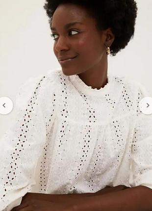 Блуза хлопковая с прошвой, блуза молочная с вышивкой m&amp;s
