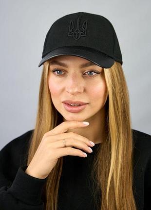 Кашемірова бейсболка унісекс зі шкіряним козирком «герб» (6102-4) чорний