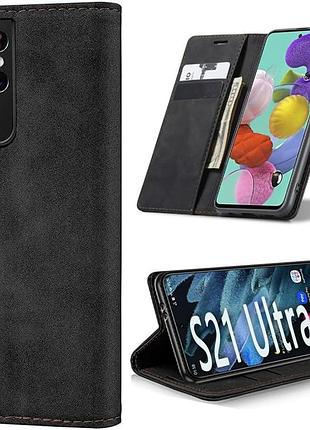 Чехол-кошелек afarer для samsung galaxy s21 ultra 5g, складной кожаный (сток, открытая упаковка)