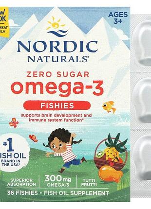 Рыбий жир для детей, nordic omega-3 fishies, nordic naturals, фрукты, 300 мг, 36 желе