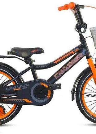 Дитячий велосипед rocky crosser-13 з кошиком і дод. коліщатками 4503 16, помаранчевий