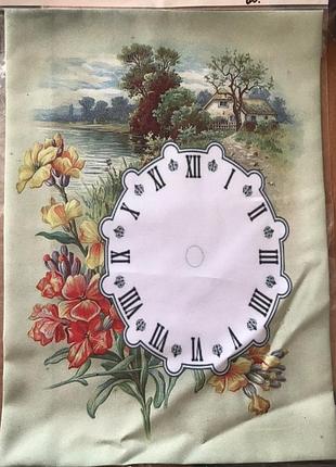 Схема для вышивки лентами,гладью основа часов .цветы,домик у озера. тм шелковый сад