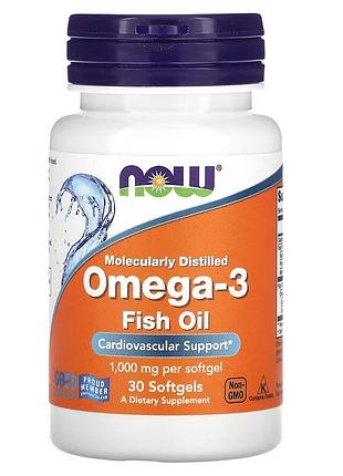 Омега-3 рыбий жир, omega-3 рыбий жир, now foods, 1000 мг, 30 мягких капсул (1000 мг в одной мягкой капсуле)