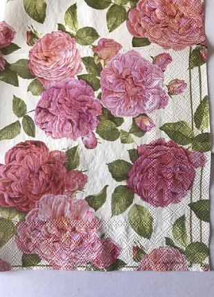 Серветка декупажна 33*33см троянди.квіти. 3 шари, тм каtrin