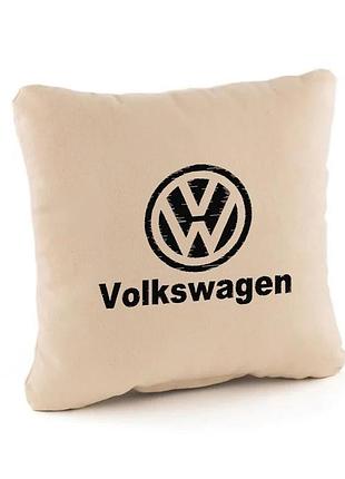 Подушка з логотипом volkswagen, автомобільна подушка в машину бежевий