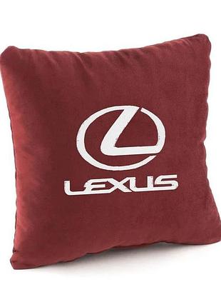 Автомобільна подушка декоративна з логотипом lexus лексус флок бордовий