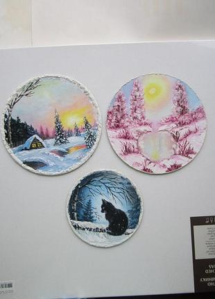 Три небольшие картины маслом/масляными красками зима