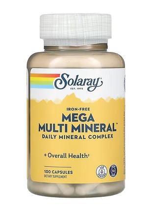 Solaray, mega multi mineral, без железа в составе, 100 капсул
