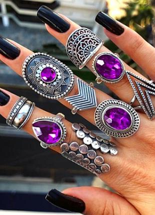 Набір сріблястих каблучок з 9 шт розміри 18 17 16 15