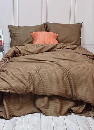 Постельное белье cappuccino elite сатин страйп meriset - семейный на резинке двоспальний на резинці