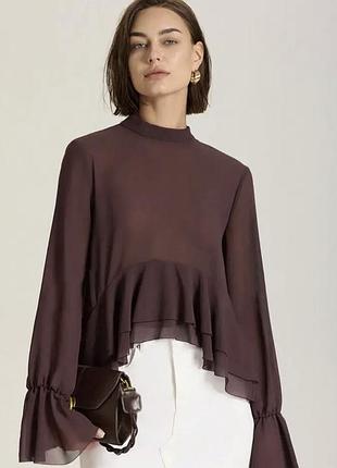 Неймовірна прозора  блуза шоколадного кольору в романтичному стилі, прозора блуза, блуза з рюшами