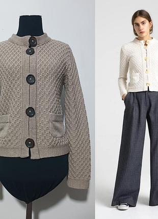 Кардиган фигурной вязки dagmar , s, из мериношерсти бежевого цвета