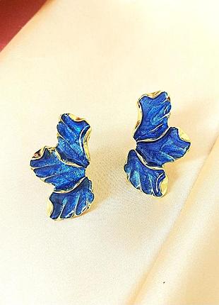 Серьги бижутерия цветные синие лепестки