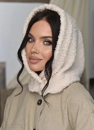 Капор з еко хутра тедді,капор на флісі,тедді капор,капор,капор жіночий