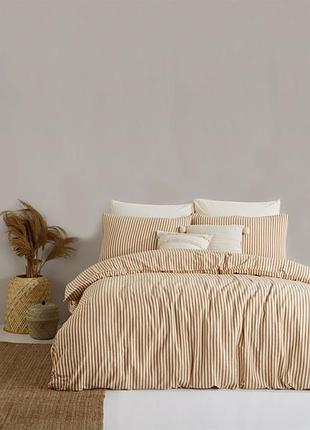Постільна 200х220 євро ранфорс якісна, бавовняна постільна однотонна білизна стильна бежевий limasso