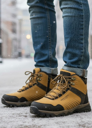 Кроссовки зимние ботинки мужские утепленные эко кожаные коричневые