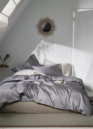 Постельное белье true grey premium сатин однотон meriset - семейный на резинке євро на резинці