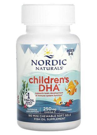 Рыбий жир для детей, children's dha, nordic naturals, клубника, 250 мг, 180 капсул
