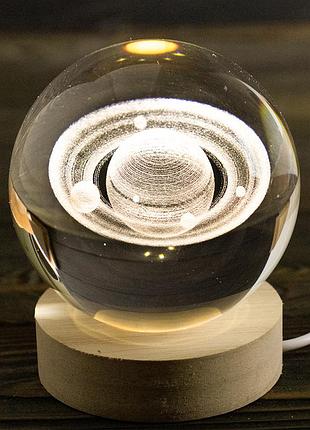 Ночник светильник 3d хрустальный шар д8 космос сатурн 13410