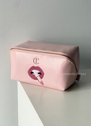 Рожева містка велика косметичка органайзер клатч сумка пенал для косметики charlotte tilbury pillow talk makeup bag