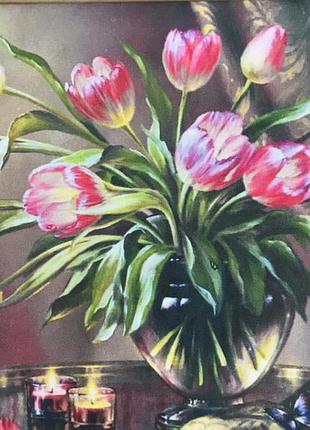 Схема для вышивки лентами,гладью основа тюльпаны.тм шелковый сад