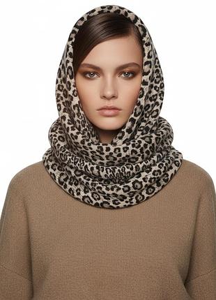 Хомут шарф у хижий леопардовий принт сірий великій палантин як кашемір