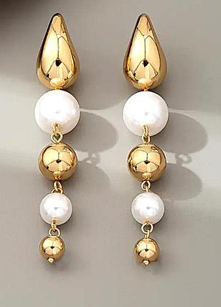 Сережки удлиненные фрагменти золотые и белые