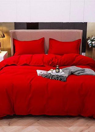Постельное белье красное ранфорс meriset - семейный на резинке двуспальный