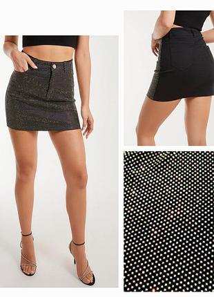 Красивая вечерняя блестящая короткая юбка с камнями,стразы