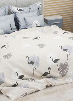 Постельное белье бязь серый фламинго двуспальный евро