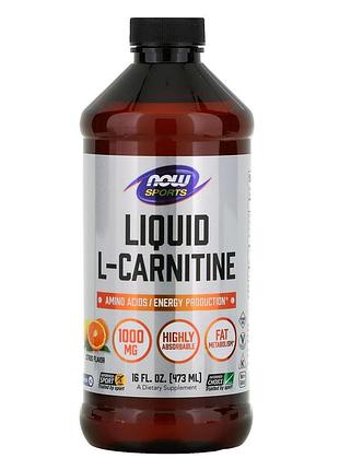 L-карнитин, l-carnitine, now foods, sports, жидкий, цитрус, 1000 мг, 473 мл