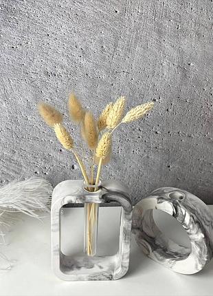 Набор гипсовых ваз laconic и grace в технике marble для сухоцветов с колбой 2шт мрамор черный