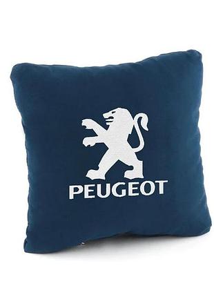 Подушка в машину с логотипом peugeot,подушка в авто peugeot флок синий