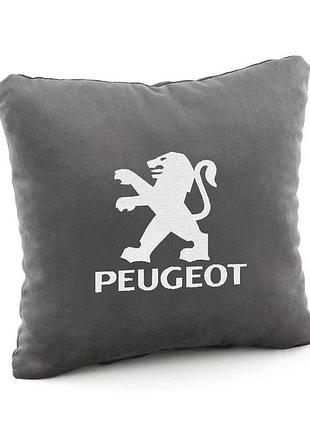 Подушка в машину з логотипом peugeot, подушка в авто peugeot флок сірий