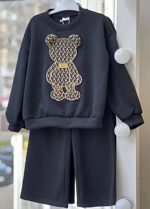 Детский стильный костюм из турецкой вязки двойка кофта брюки с карманами