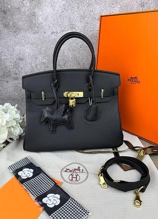 Жіноча шкіряна сумка hermes birkin чорна, сумочка через плече / модні жіночі сумки