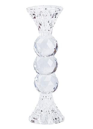 Свічник скляний високий на ніжці для високих свічок 19 см