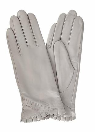 Светло-серые кожаные женские перчатки с шерстяной подкладкой 8.5