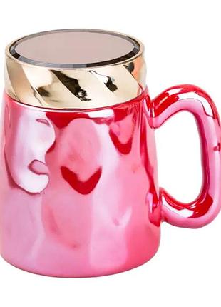 Чашка с крышкой 450 мл кружка фарфоровая в зеркальной глазури малиновая hp7195r