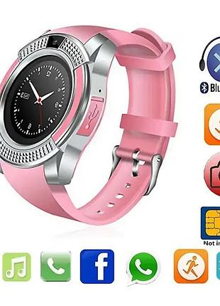 Часы smart watch v8 розовый с камерой и sim-картой