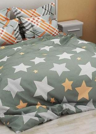 Постільна білизна бязь зелена зірка двоспальний євро