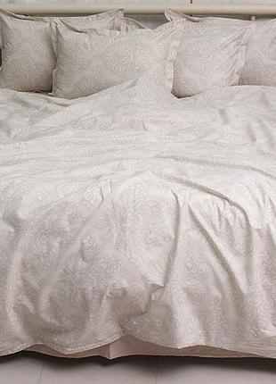 Комплект двуспального постельного белья бежевый с узорами 100% хлопок (пр-во турция) с компаньоном pt-r28