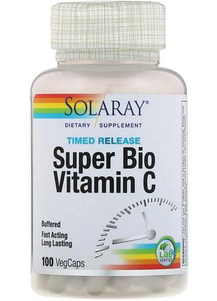 Solaray, super bio vitamin c, витамин c медленного высвобождения, 100 вегетарианских капсул