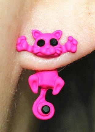 Серьги розовые "коты" - длина 2см