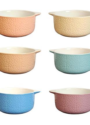 Vt-c-41165 бульйонниця пастельні візерунки з вушками , vittora 165мм, 600мл