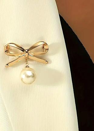 Брошь - шпилька бантик намистиною