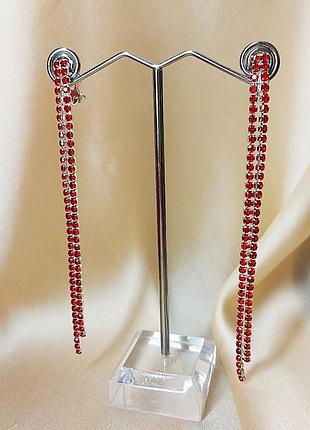 Сережки бижутерия клипсы длинные подвески в стразах