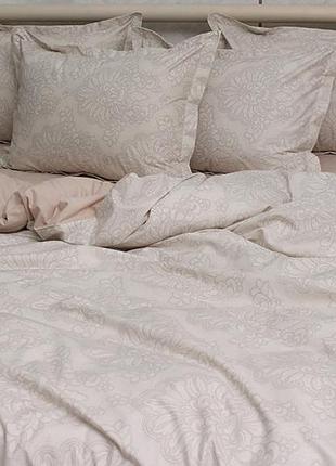 Комплект постельного белья бежевый полуторный 100% хлопок (пр-во турция) с компаньоном pt-r28